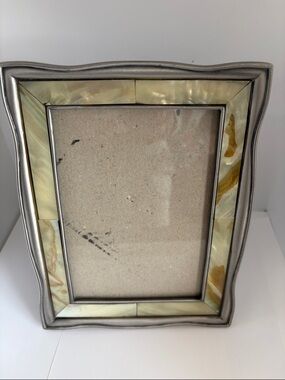 Ornate mother of Pearl Inlay Photo Frame  pewter Silver 5x7 vintage heavy